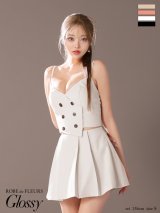 XSサイズあり【ROBE de FLEURS Glossy/ローブ・ド・フルール グロッシー】チョーカー付き/ ダブルボタン/ セットアップ/ キャミ/ ミニドレス/ キャバドレス[OF2]