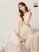 Lサイズあり【DEA.by ROBE de FLEURS/ディアバイローブドフルール】チェックシフォン/ ショルダーリボン/ フレア/ ワンピース/ ミモレ丈/ ミディアムドレス/ キャバドレス long[OF2]