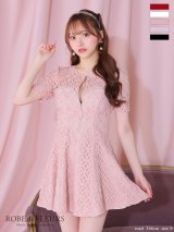 XSサイズあり【ROBE de FLEURS/ローブドフルール】シースルーレース/ ビジュー/ バストジップ/ 袖あり/ 半袖/ フレア/ ミニドレス/ キャバドレス[OF2]