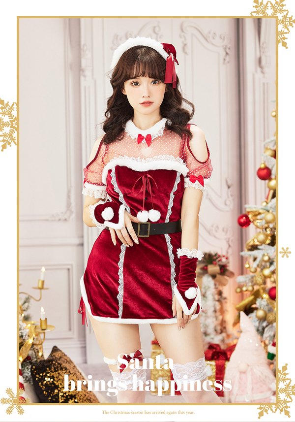 画像1: 【即日発送】【クリスマスコスプレ6点セット】【Malymoon/マリームーン】デコルテハートサンタ【フリーサイズ/1カラー】[OF03]