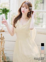 Lサイズあり【DEA.by ROBE de FLEURS/ディアバイローブドフルール】チェックシフォン/ ショルダーリボン/ フレア/ ワンピース/ ミモレ丈/ ミディアムドレス/ キャバドレス long[OF2]