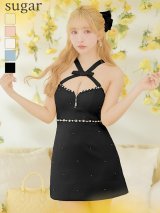 XSサイズあり【ROBE de FLEURS/ローブドフルール】リボンデザインホルター/ ビジュー/ タイト/ ミニドレス/ キャバドレス[OF2]【一部予約商品/6月上旬発送予定】