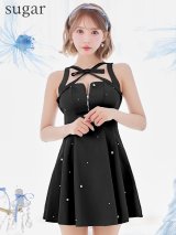 XSサイズあり【ROBE de FLEURS/ローブドフルール】サテンネックリボン/ バストジップ/ フレア/ ミニドレス/ キャバドレス[OF2]