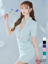 XSサイズあり【ROBE de FLEURS Glossy/ローブ・ド・フルール グロッシー】バストカット/ ウエストカット/ 袖あり/ 半袖/ バックル/ ストレッチ/ タイト/ ミニドレス/ キャバドレス[OF2]