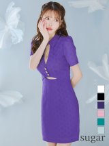 XSサイズあり【ROBE de FLEURS Glossy/ローブ・ド・フルール グロッシー】バストカット/ ウエストカット/ 袖あり/ 半袖/ バックル/ ストレッチ/ タイト/ ミニドレス/ キャバドレス[OF2]