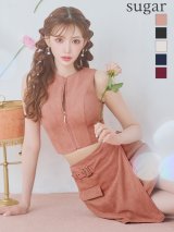 XSサイズあり【ROBE de FLEURS Glossy/ローブ・ド・フルール グロッシー】ノースリーブ/ バストジップ/ ラップ/ ベルト/ セットアップ/ ミニドレス/ キャバドレス[OF2]