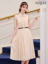 XS-Lサイズあり 【GINZA COUTURE/銀座クチュール】襟付き/ ノースリーブ/ プリント/ ベルト付き/ ミディアム丈/ 膝丈/ ワンピース/ ミニドレス/ キャバドレス[OF2]