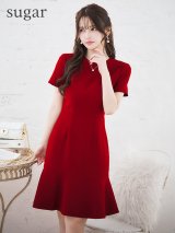 XS-Lサイズあり 【GINZA COUTURE/銀座クチュール】マーメイド/裾フリル/半袖/ フレア/ 膝丈/ワンピース/ ミディアムドレス/ キャバドレス[OF2]