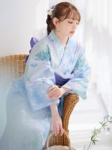 【予約 / 4月上旬発送予定】ブルーミントの水彩浴衣 OBI-g-500-kj-10-BL / HIMO-900-yn-5-IV / HEKO-800-sb-5-W / YA-1002-kj-BL / YA-1011-kj-W / GETA-01-kj-2-BL / [y/OF01]