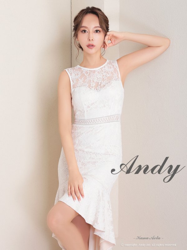 画像2: 【Andy ANDY Fashion Press 15 COLLECTION 02】フラワーレース/ ウエストシアー/ ノースリーブ/ マーメイド/ テールカット/ フリル/ ミディアムドレス/ キャバドレス[OF05]