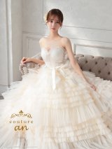 【couture an/クチュールアン】ベア/ シフォン/ フリル/ フレア/ Aライン/ プリンセス/ ロングドレス/ キャバドレス long[OF05]