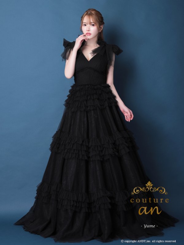 画像2: 【couture an/クチュールアン】ショルダーリボン/ レース/ チュール/ フリル/ Aライン/ プリンセス/ カラードレス/ ロングドレス/ キャバドレス long[OF05]