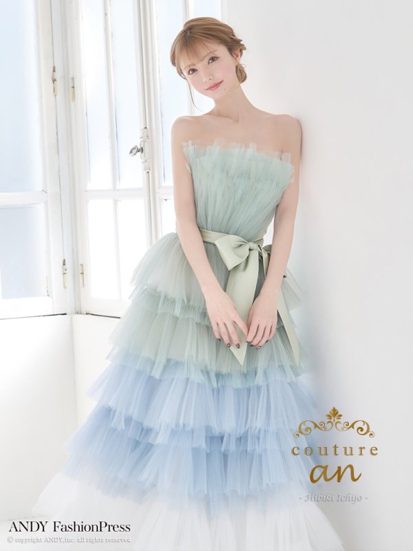 画像2: ANDY Fashion Press 19掲載【couture an/クチュールアン】グラデーション/ フリル/ チュール/ ベア/ リボン/ フレア/ Aライン/ プリンセス/ ロングドレス/ キャバドレス long[OF05]