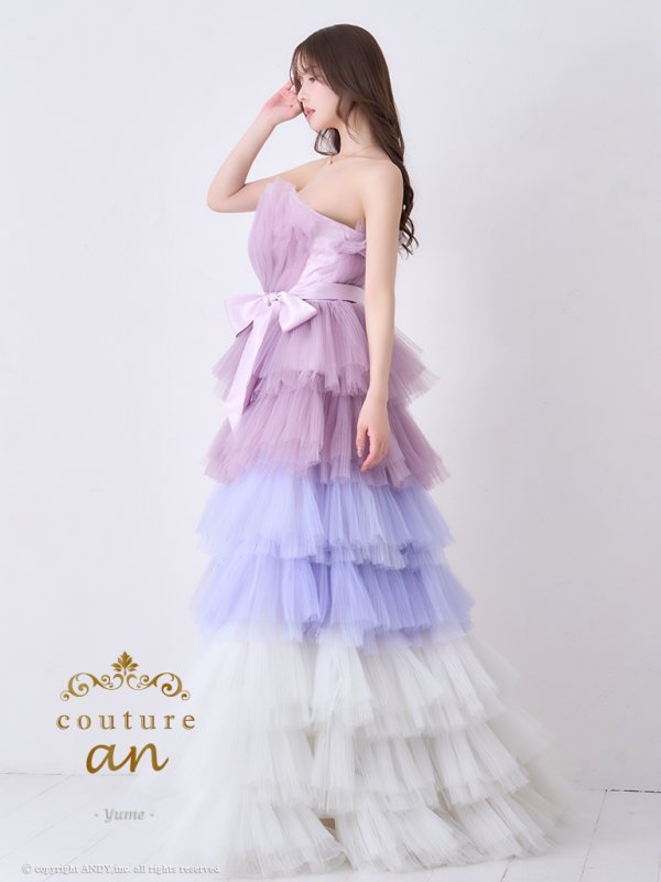 画像2: ANDY Fashion Press 19掲載【couture an/クチュールアン】グラデーション/ フリル/ チュール/ ベア/ リボン/ フレア/ Aライン/ プリンセス/ ロングドレス/ キャバドレス long[OF05]