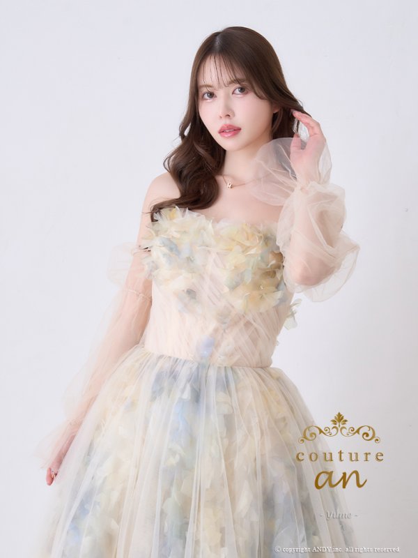 画像2: 【couture an/クチュールアン】ベア/ シフォン/ チュール/ 立体フラワー/ フレア/ Aライン/ プリンセス/ ロングドレス/ キャバドレス long[OF05]