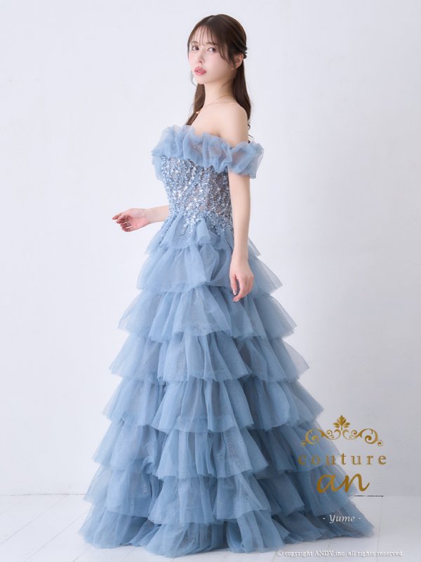 画像2: 【couture an/クチュールアン】オフショル/ フリル/ ビジュー/ シフォン/ フレア/ Aライン/ プリンセス/ ロングドレス/ キャバドレス long[OF05]