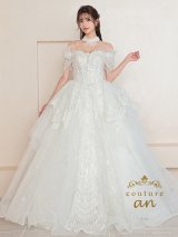 【couture an/クチュールアン】レース/ チュール/ オフショルダー/ プリンセス/ エレガント/ ロングドレス/ ビーズ装飾/ ゴージャス/ パーティードレス/ シアー/キャバドレス long[OF05]