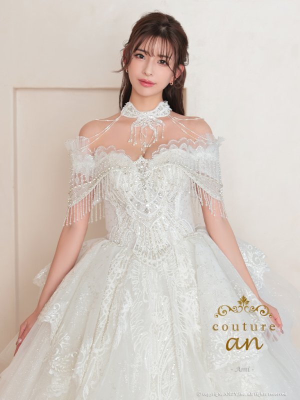 画像2: 【couture an/クチュールアン】レース/ チュール/ オフショルダー/ プリンセス/ エレガント/ ロングドレス/ ビーズ装飾/ ゴージャス/ パーティードレス/ シアー/キャバドレス long[OF05]