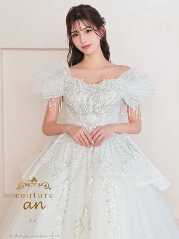 画像2: 【couture an/クチュールアン】スパンコール/ チュール/ ビジュー/ オフショルダー/ プリンセス/ エレガント/ ゴージャス/ ロングドレス/ ラグジュアリー/ キャバドレス long[OF05]