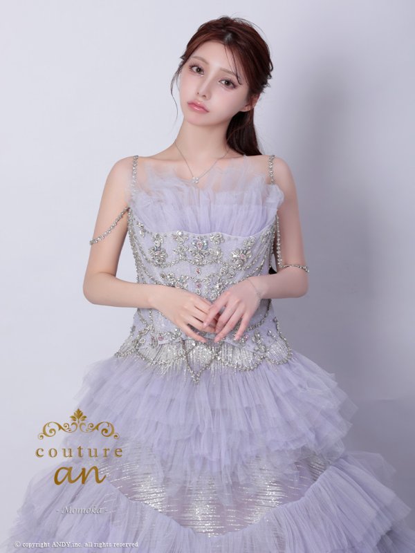 画像2: 【couture an/クチュールアン】ビジュー/ フリル/ チュール/ コルセットデザイン/ プリンセスライン/ ロングドレス/ エレガント/ ラグジュアリー/ キャバドレス long[OF05]