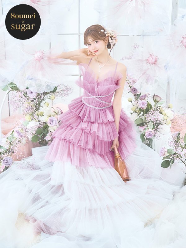 画像2: 【関西コレクション着用】【couture an/クチュールアン】 グラデーション/ ティアード/ チュール/ レース/ フレア/  キャミソール/ ラメ/ Aライン/ ロングドレス/ カラードレス long[OF05]