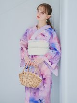 【予約 / 4月下旬発送予定】パステル水彩フラワーアンニュイ浴衣 OBI-siwa-200-kj-13-OW / HIMO-906-yn-PEARL / HEKO-800-sb-5-W / YA-1002-kj-PL / GETA-01-kj-3-IV/ [y/OF01]