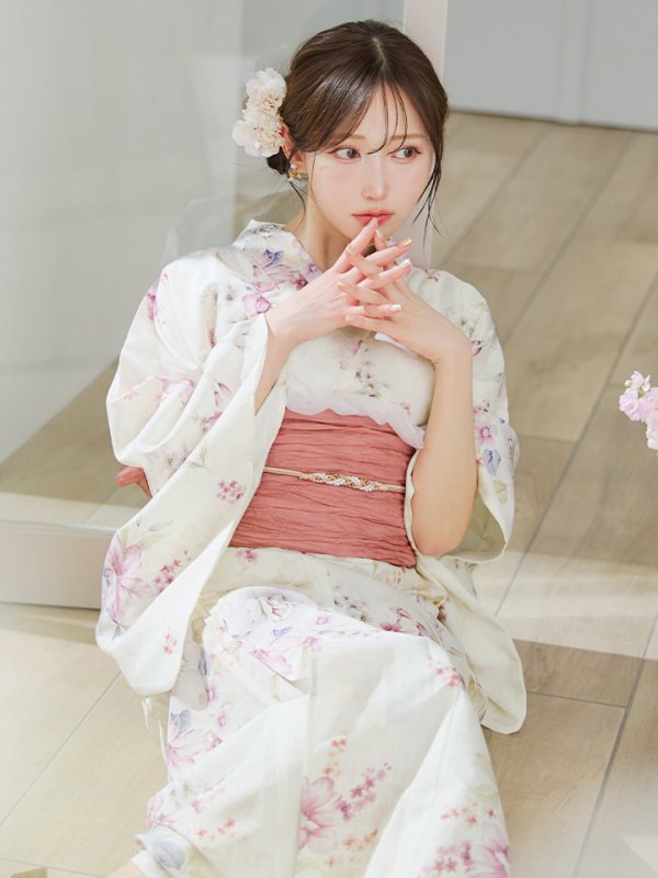 画像2: 【予約 / 5月下旬発送予定】牡丹百合花柄浴衣 OBI-siwa-204-wk-6-P / HIMO-900-yn-8-P / HEKO-800-sb-5-W / YA-1073-kn-IV / GETA-02-ok-8-RoseP/ [y/OF01]
