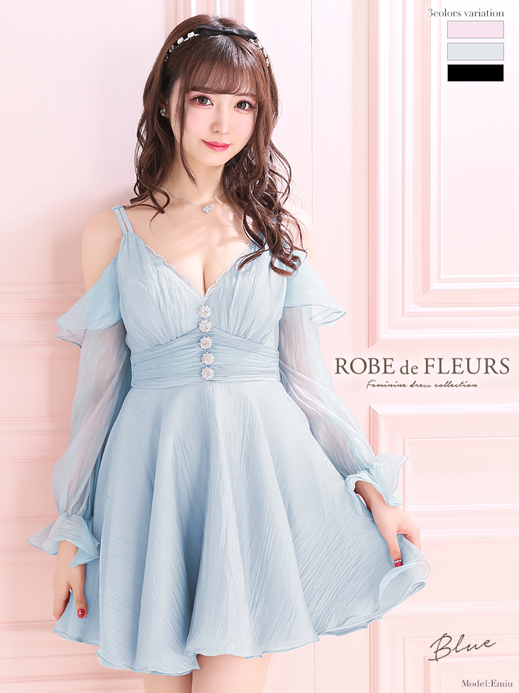 Robe De Fleurs ローブドフルール オーガンジー シフォン フレアミニ ミニドレス キャバドレス