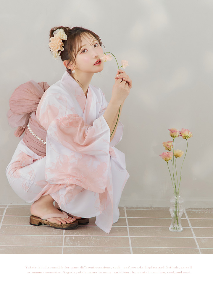 即日発送】ニュアンスピンクフラワー浴衣 siwa-k23kj / Yhimo-pearl02 