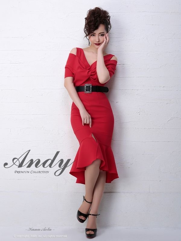 ANDY MAGAZINE VOL.17 掲載商品】ショール風デザイン/ウエストベルト/キャバドレス レッド[OF05] - キャバドレス専門店  sugar (シュガー)