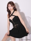 画像4: XSサイズあり【ROBE de FLEURS Glossy/ローブ・ド・フルール グロッシー】リブ/ ホルターネック/ バストジップ/ セットアップ/ フレア/ ミニドレス/ キャバドレス[OF2] (4)