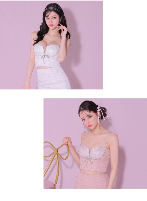 画像19: sugarコラボカラー・XSサイズあり【ROBE de FLEURS/ローブドフルール】ビジューリボンライン/ スパーク/ セットアップ/ タイト/ ミニドレス/ キャバドレス[OF2] (19)