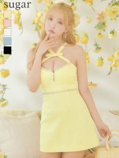 【ROBE de FLEURS/ローブドフルール】リボンデザインホルター/ ビジュー/ タイト/ ミニドレス/ キャバドレス