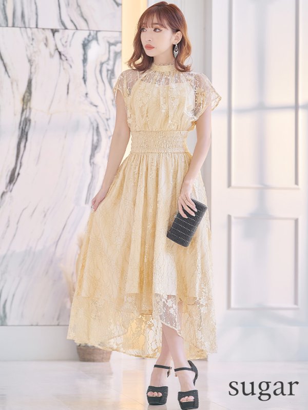 画像15: 【AMORA GRACE / アモーラグレース】 オケージョンドレス/ パーティードレス/ お呼ばれドレス/ 半袖/ 袖あり/ 総レース/ ハイネック/ タック/ ミディアム丈/ 膝丈/ ワンピース/ キャバドレス[OF05] (15)