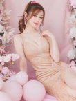 画像2: 【ROBE de FLEURS Glossy/ローブ・ド・フルール グロッシー】バック編み上げ/ スリット/ スパークリーラメ/ ミモレ丈/ ミディアム丈/ ミディアムドレス/ キャバドレスlong[OF2] (2)