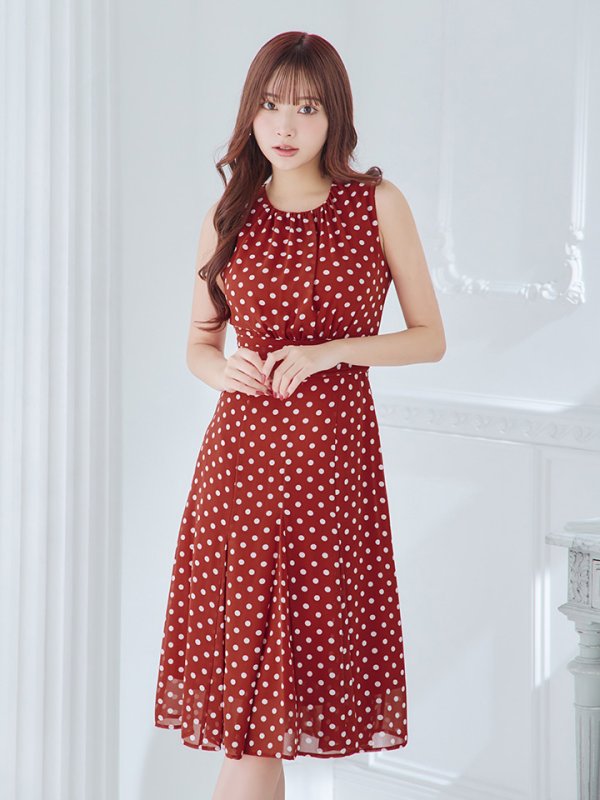 画像9: XS-Lサイズあり 【GINZA COUTURE/銀座クチュール】ドット柄/ ノースリーブ/ 膝丈/ Aライン/ ワンピース/ ミディアムドレス/ キャバドレス[OF2] (9)