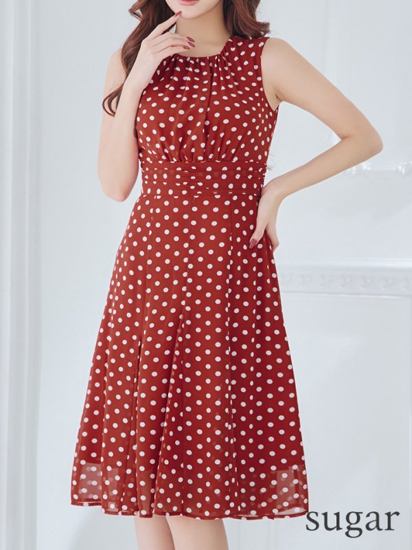 画像11: XS-Lサイズあり 【GINZA COUTURE/銀座クチュール】ドット柄/ ノースリーブ/ 膝丈/ Aライン/ ワンピース/ ミディアムドレス/ キャバドレス[OF2] (11)