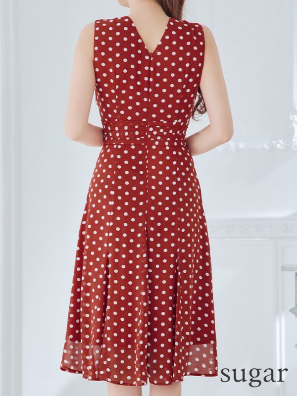 画像12: XS-Lサイズあり 【GINZA COUTURE/銀座クチュール】ドット柄/ ノースリーブ/ 膝丈/ Aライン/ ワンピース/ ミディアムドレス/ キャバドレス[OF2] (12)