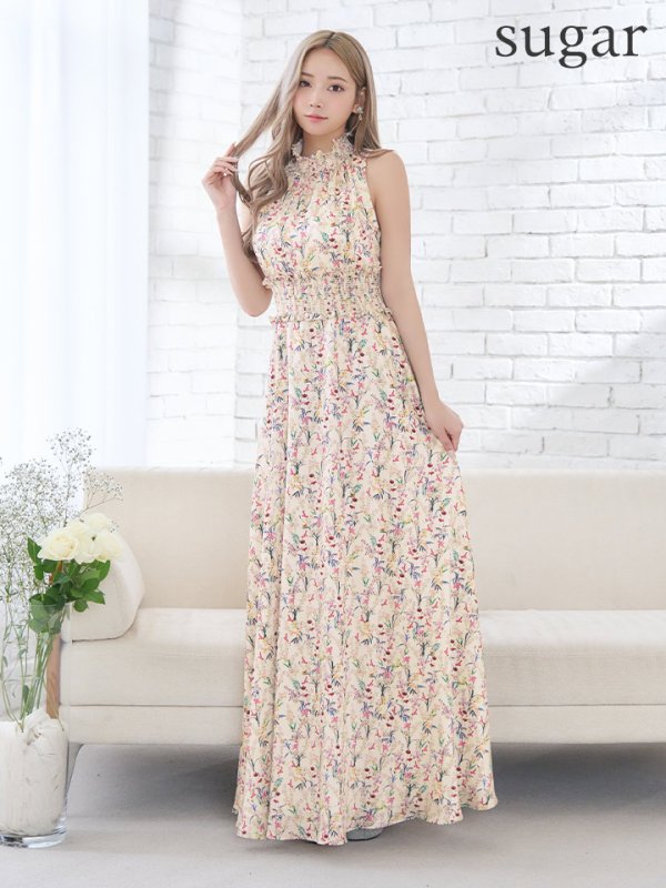 画像8: 【GINZA COUTURE/銀座クチュール】フラワープリント/ ハイネック/ ノースリーブ/ Aライン/ ロングドレス / キャバドレス long[OF2] (8)
