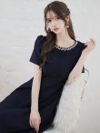 画像6: XS-Lサイズあり【GINZA COUTURE/銀座クチュール】ネックビジュー/ シンプル/ ワンカラー/ 半袖/ 袖あり/ Aライン/ 膝丈/ ミディアムドレス/ キャバドレス[OF2] (6)