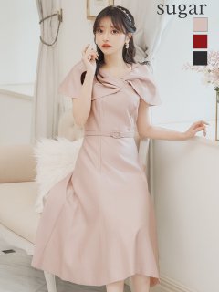 【GINZA COUTURE/銀座クチュール】ケープデザイン/ ベルト付き/ シンプル/ Aライン/ フレア/ ワンピース/ ミディアムドレス/ キャバドレス