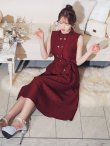 画像4: XS-Lサイズあり 【GINZA COUTURE/銀座クチュール】ドット/ ボタン/ ハイネック/ ノースリーブ/ Aライン/ フレア/ 膝丈/ ミディアムドレス/ キャバドレス[OF2] (4)