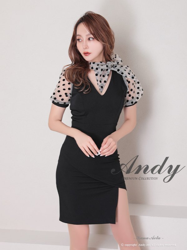 画像1: 【Andy ANDY Fashion Press 14 COLLECTION 03】 ドット / シアー / パフスリーブ / 袖あり/ タイト / ミニドレス / キャバドレス[OF05] (1)