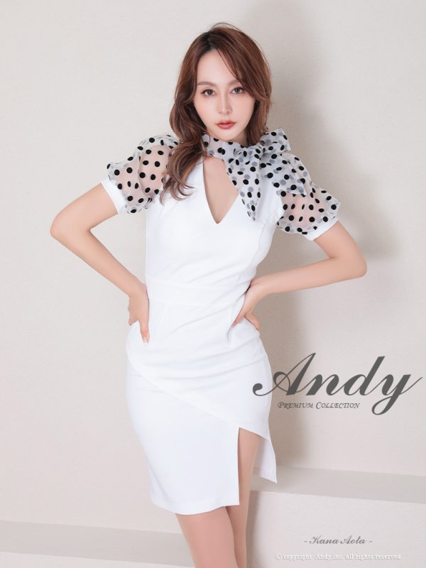 画像1: 【Andy ANDY Fashion Press 14 COLLECTION 03】 ドット / シアー / パフスリーブ / 袖あり/ タイト / ミニドレス / キャバドレス[OF05] (1)