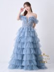 【couture an/クチュールアン】オフショル/ フリル/ ビジュー/ シフォン/ フレア/ Aライン/ プリンセス/ ロングドレス/ キャバドレス long[OF05]　ブルー