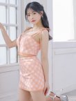 画像3: XSサイズあり【ROBE de FLEURS/ローブドフルール】バストジッパー/ ショルダーリボン/ チェック/ セットアップ/ ストレッチ/ ミニドレス/ キャバドレス[OF2] (3)