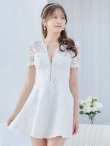 画像7: XSサイズあり【ROBE de FLEURS/ローブドフルール】シースルーレース/ ビジュー/ バストジップ/ 袖あり/ 半袖/ フレア/ ミニドレス/ キャバドレス[OF2]【一部予約商品/11月上旬入荷予定】 (7)