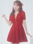 画像5: XSサイズあり【ROBE de FLEURS/ローブドフルール】シースルーレース/ ビジュー/ バストジップ/ 袖あり/ 半袖/ フレア/ ミニドレス/ キャバドレス[OF2] (5)