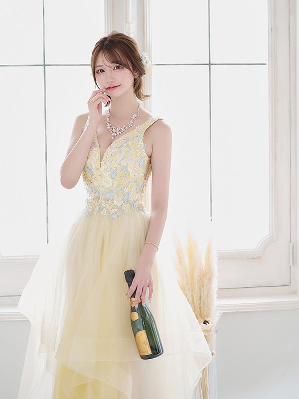 画像35: 【関西コレクション着用】【Lip line/リップライン】フラワー刺繍/ 2段フレア/ Aライン/ チュール/ プリンセス/ ロングドレス/ キャバドレスlong[HC03] (35)