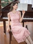 画像6: XS-Lサイズあり 【GINZA COUTURE/銀座クチュール】総レース/ ノースリーブ/ 膝丈/ Aライン/ フレア/ ワンピース/ ミディアムドレス/ キャバドレス[OF2] (6)